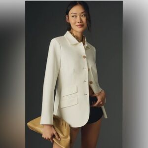NWT Anthropologie Dolan Ponte White Military Blazer w/ Gold Buttons